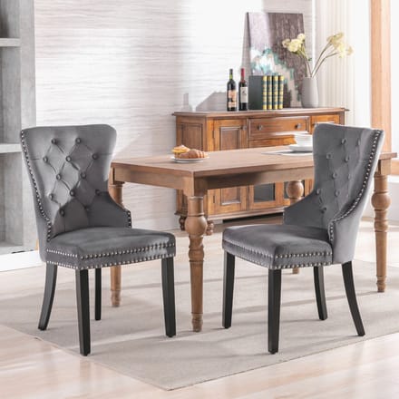 MODENUIT Eetkamerstoel - Set Van 2 - Gecapitonneerde Rug En Ringgreep - Fluweel Grijs - Voor Eetkamer En Woonkamer