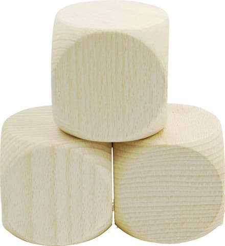 Set van 3 Grote Blanco Houten Dobbelstenen 60mm Randlengte