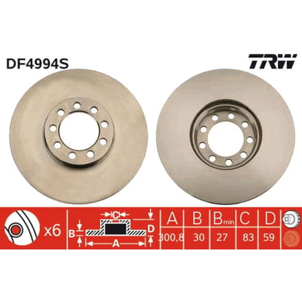Remschijf TRW DF4994S, 1 Stuk