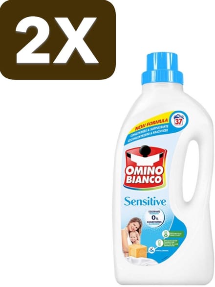 2 x Omino Bianco - Gevoelig - Wasmiddel - Witte & Gekleurde Was - 37 Wasbeurten