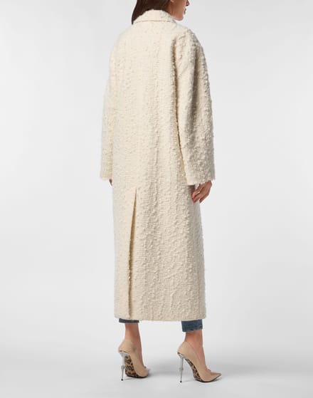 Boucle dubbel geruite lange jas