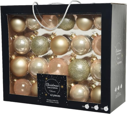 Kerstballen - 42x st - 5, 6, 7 cm - met matte piek - champagne - glas - kerstversiering