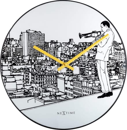 NeXtime Trumpet City – Stille Wandklok – 40 cm – Glas/Metaal – Wit
