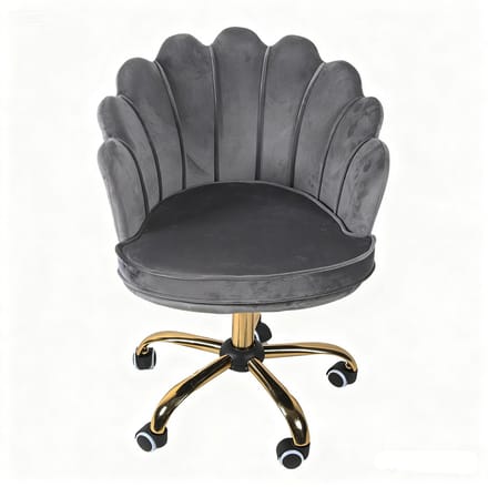 Russle Velvet Schelp Bureaustoel Grijs met Goudkleurig onderstel - Fluweel - Schelp - Beauty - Salon - Studeren - Slaapkamer - Kaptafel - Visagie - Kapper - Trendy - Verrijdbaar - Verstelbaar