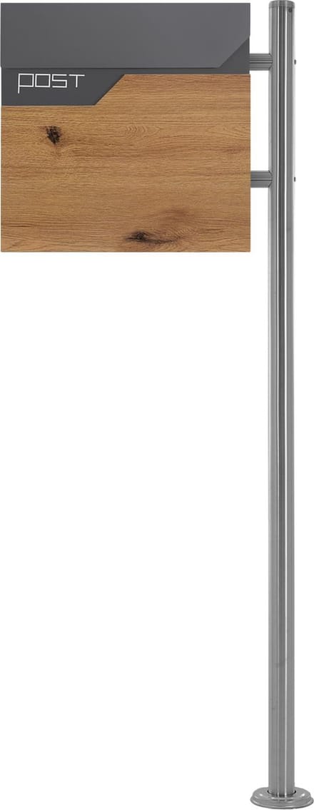 Brievenbus 37x36,5x11 cm antraciet/houtlook staal ML-Design