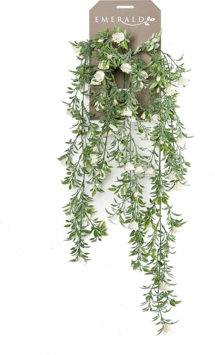 Emerald - Kunst Hangplant Roos Mini wit 75cm - Kunstplant voor binnen