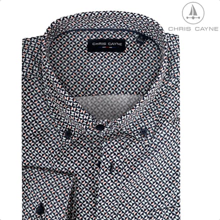 Chris Cayne overhemd lange mouw - M - blauw/oranje - print - borstzak