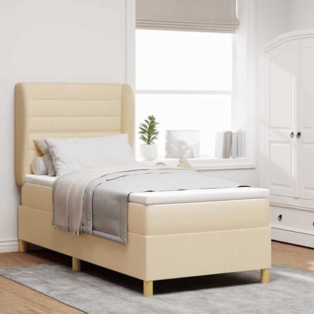 vidaXL - Boxspring - bed - met - matras - met - hoofdeinde - Crème - 200 - x - 100 - cm - Stof