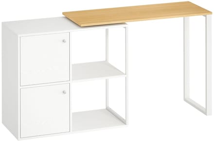 Bureaus - 150x40x75 cm - L-Vorm Hoekbureau - 360° Draaibaar, 2 Kastjes, 2 Open Planken - MDF - Wit