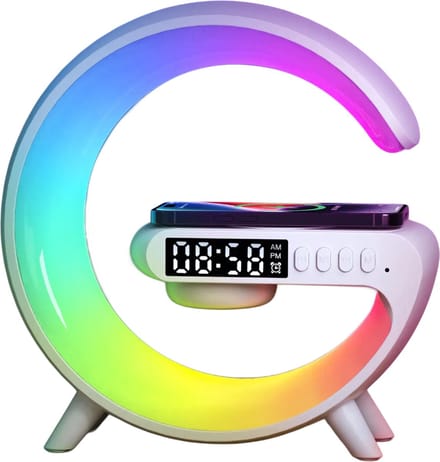 Draadloze oplader met wekker - Bluetooth speaker en sfeerlamp - 4-in-1 functie