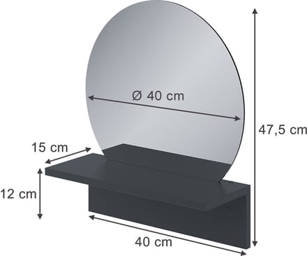 Vicco Elyra Badkamerspiegel – 40 x 47.5 cm met plank Zwart