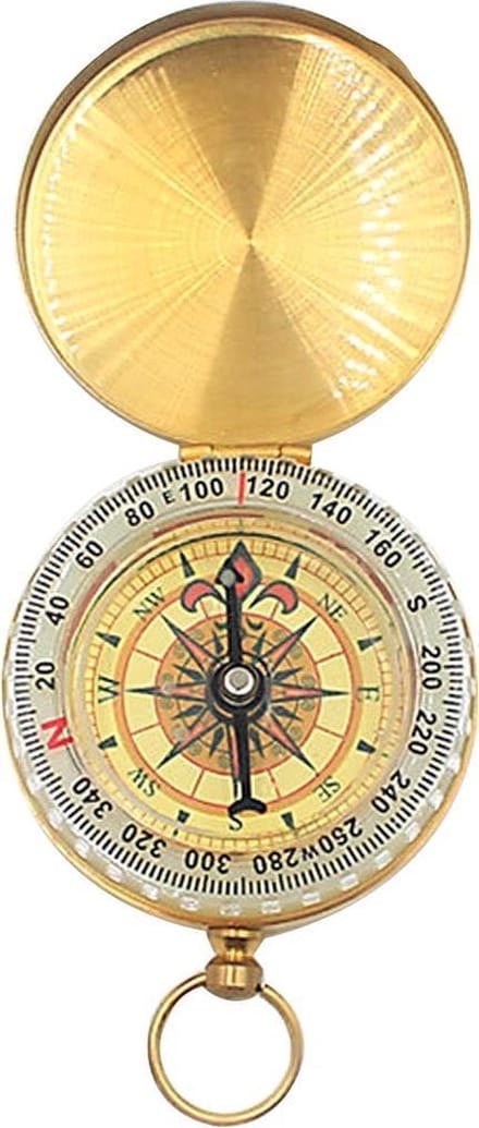 Finnacle - Kompas - Compact kompas - Survival Kompas - Kamperen - Messing - Vintage kompas - Ouderwets compas - Met deksel - Survivaltool - Mini compas - 5CM