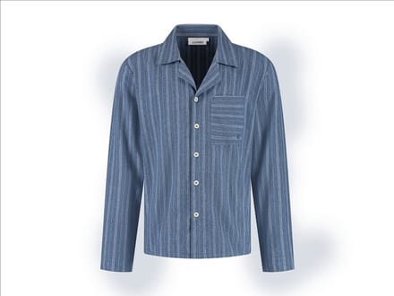 Yumeko pyjamashirt heren flanel denim blauw/wit stripe m