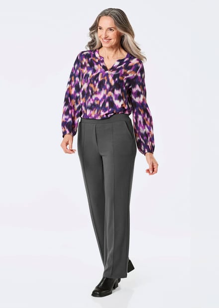 Broek met elastische band en biesjes - grijs / gemêl. - Gr. 21 van Goldner Fashion