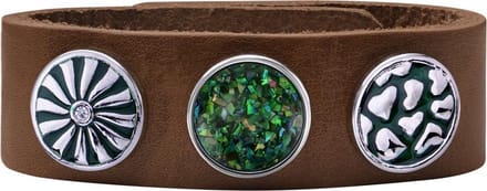 Quiges Dames Leren Armband Bruin met 3 Drukknopen Set 19.5 - 21.5cm - EBCMS326