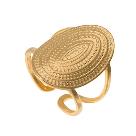 Rvs sieraden -verstelbare open ring - Bewerkte ovaal 24mm - Goudkleur
