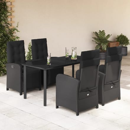 vidaXL - 5-delige - Tuinset - met - kussens - poly - rattan - zwart