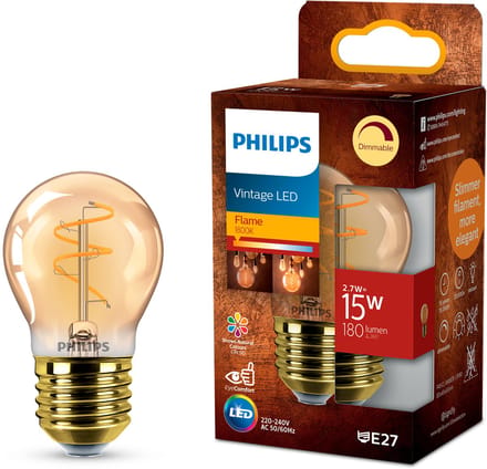 Philips Vintage LED - Dimbare lamp - 15W - Extra warmwit licht: 1800K - E27 fitting - Amberkleurig glas - Kogellamp
