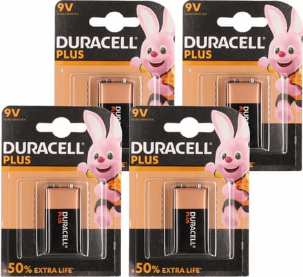4x Duracell batterij 9 volt blok - batterijen - high energy / 9V blokken