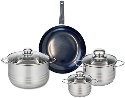 Set van 1 Koekenpan 24 cm en 3 kookpotten 12, 16 en 20 cm Elo Prima Glanzend