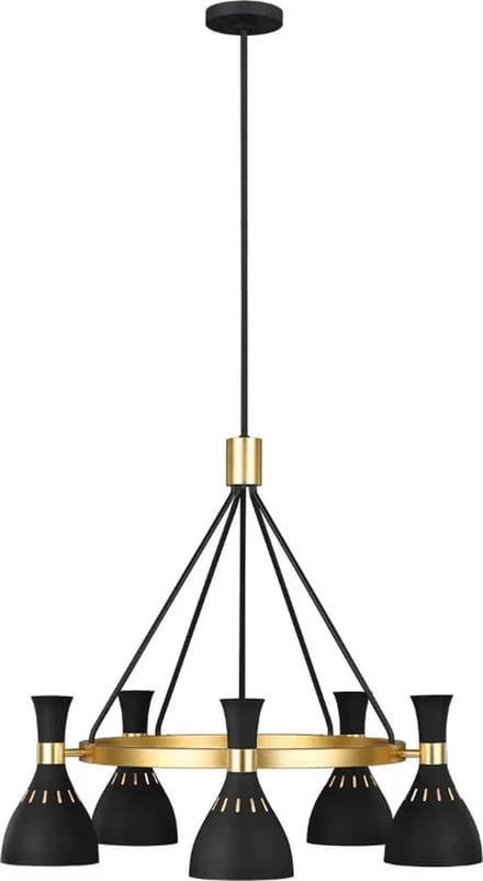 Feiss LED Kroonluchter | 5X E27 Max 60W | Dimbaar | Midnight Black / Burnished Brass