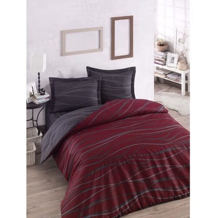 Parure de lit - 1 housse de couette 220 x 240 cm + 2 taies d'oreiller 60 x 60 cm - 65% coton, 35% polyester - Rouge rouge