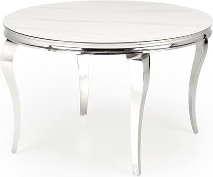 Ronde eettafel Reginald 120 cm wit marmer met chrome