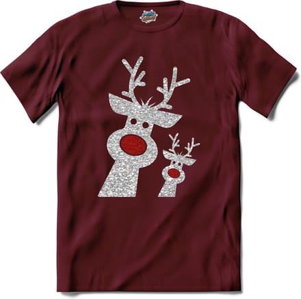 Kerst rendier buddy's glitter - T-Shirt - Heren - Burgundy - Maat L