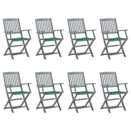vidaXL - Opklapbare - stoelen, - 8 - stuks, - inclusief - kussens, - van - massief - acaciahout