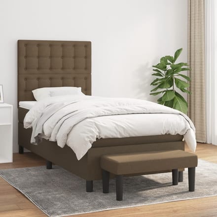 vidaXL - Boxspring - met - matras - stof - donkerbruin - 90x190 - cm