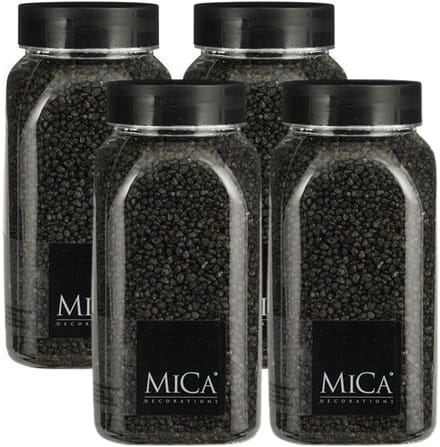 Mica Decorations decoratie stenen/granulaat - 4x - 650ml - antraciet - hobby steentjes