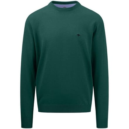 Fynch-Hatton Trui Uni Color O-Neck Superfine Cotton Dark Emerald / male