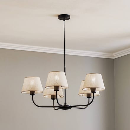 TK Lighting Kroonluchter Chicago, linnen lampenkappen, 5-lamps