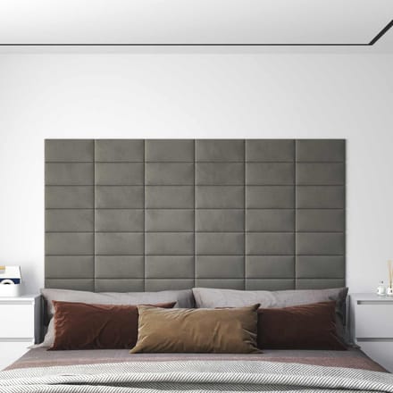vidaXL - Wand - Hoofdbord - 12 - st - Lichtgrijs - Fluweel