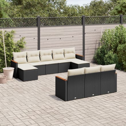 vidaXL - 10-delige - Loungeset - met - kussens - poly - rattan - zwart