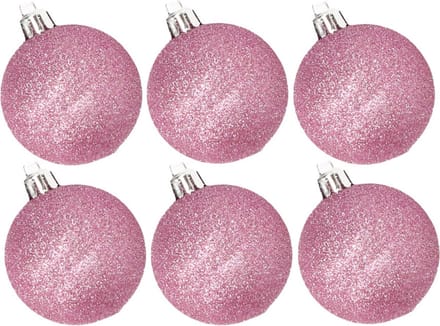 6x stuks kunststof glitter kerstballen roze 6 cm - Onbreekbare plastic kerstballen
