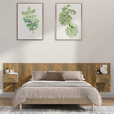 vidaXL - Hoofdbord - met - kastjes - bewerkt - hout - gerookt - eikenkleurig