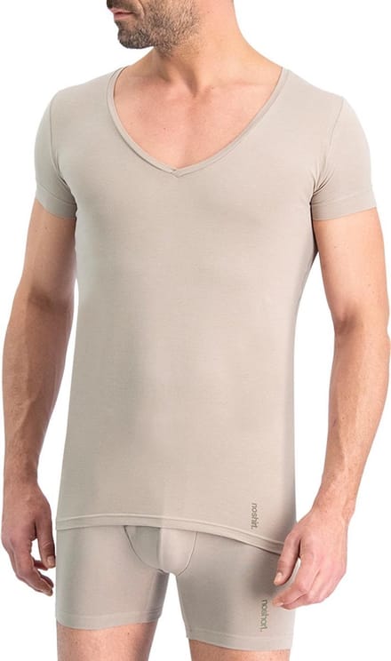 Noshirt Short Sleeve - Lite Cotton - Heren Ondershirt - Deep V - Invisible Khaki - Maat L