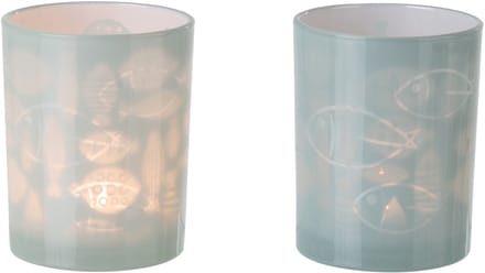 J-Line theelichthouder Vis - glas - groen - medium - set van 2