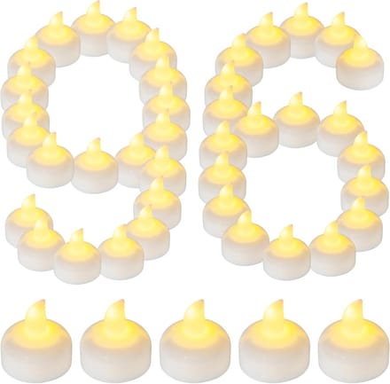 96 Stuks Waterdichte Drijvende LED Theelichtjes Warm Wit Vlamloos