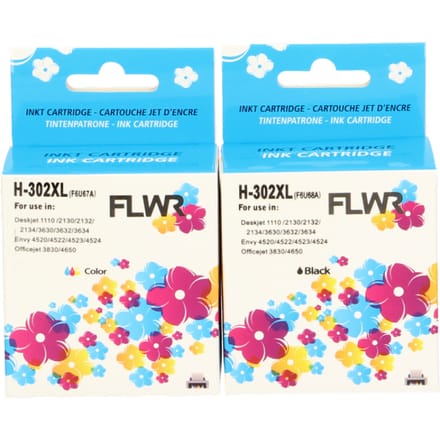 FLWR - Inktcartridge / 302XL / Zwart & Kleur 2-pack - Geschikt voor HP