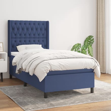 vidaXL - Boxspring - met - matras - stof - blauw - 90x200 - cm