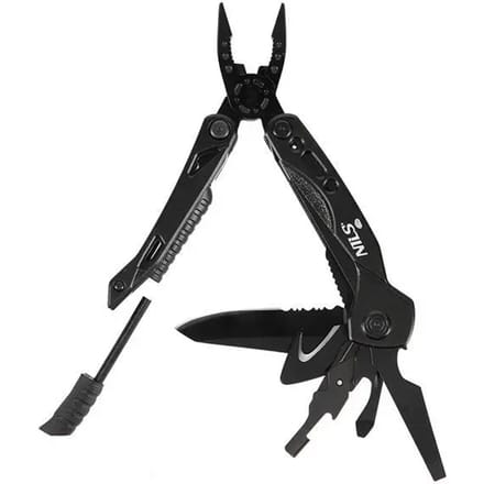 NILS CAMP Multitool Zakmes - 12-in-1 Multitool - 9-Delige Bitset - Tang, Mes, Schaar & Flesopener - Inclusief Draagetui - RVS - Zwart