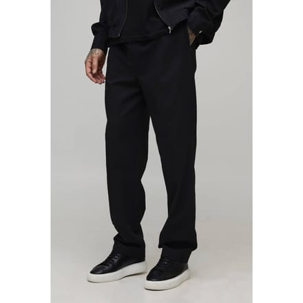 Lange Getextureerde Geweven Seersucker Joggingbroek met Toelopende Pijpen | Black | Size Medium