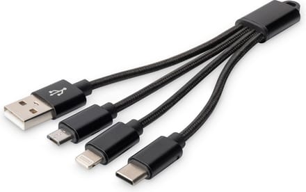 Digitus Mobiele telefoon, Apple iPad/iPhone/iPod, Laptop Laadkabel [1x USB-A - 3x USB] 0.15 m