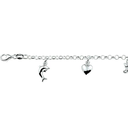 Zilver Gerhodineerde Armband diverse bedels 15 cm 1329677