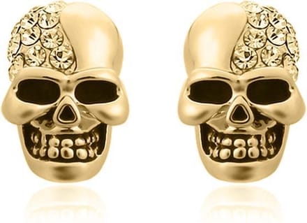 Skull Stud oorbellen Edelstaal Kristal Goudkleurig