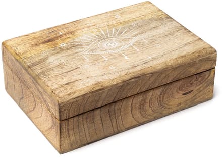 Tarotdoos Alziend Oog Mangohout Whitewash - 18 cm x 12 cm x 6 cm