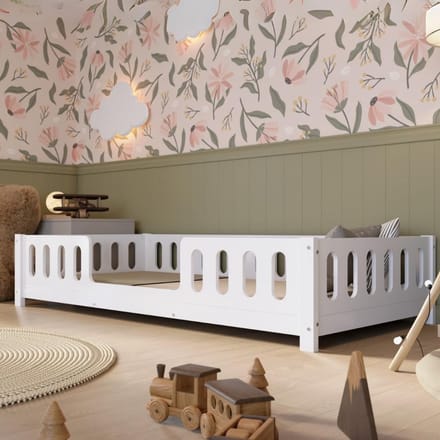 Montessori peuterbed 200x90 cm Wit Vloerbed met Veiligheidsleuning