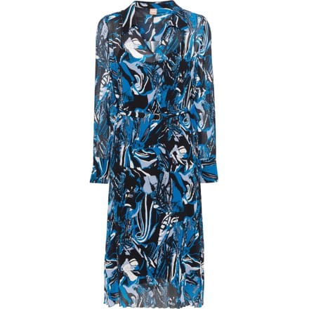 Boss Daplisa geplooide midi-shirtjurk voor dames (Blauw/Zwart)